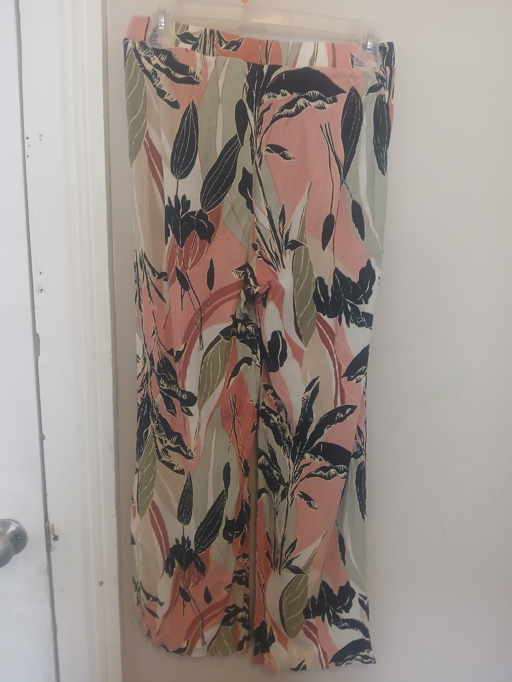 Tropical Print Wide-Leg Pants Flowy Casual Resort Style Pants